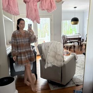 Free People Plaid Mini Dress in Brown and White